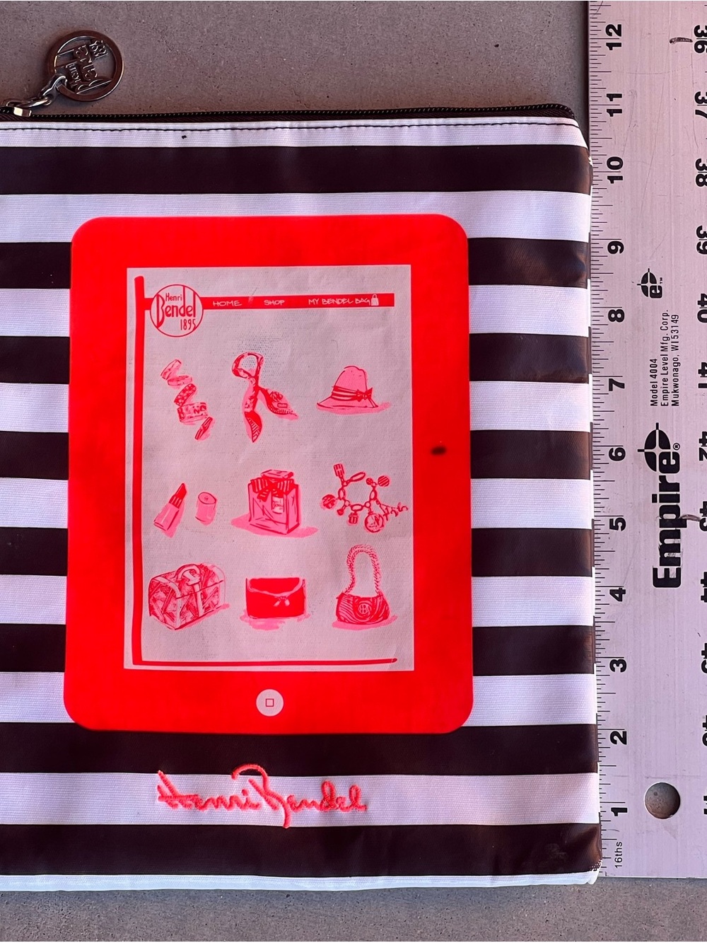 Henri Bendel To Go Tech Pouch Set 3 Brown White Stripe Laptop Tablet Phone Bags - Picture 7 of 12